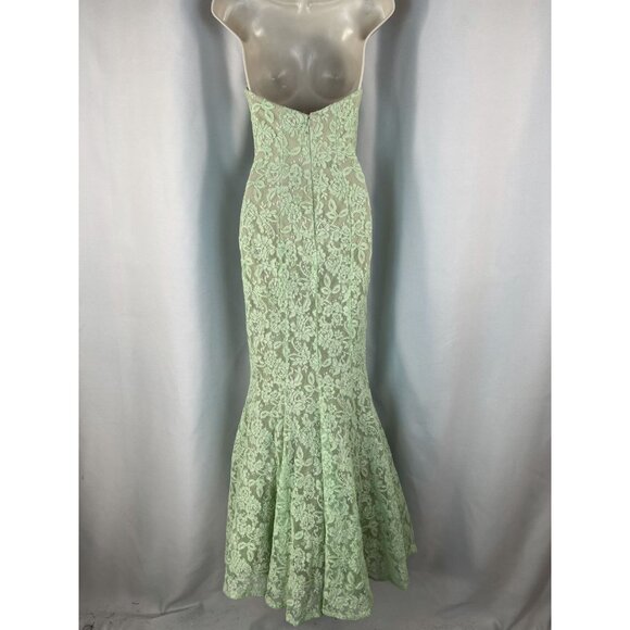 La Femme 20047 Lime Green Full Lace Strapless Formal Gown $605 - Picture 5 of 12